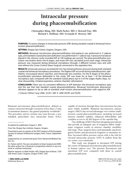 Intraocular Pressure During Phacoemulsification