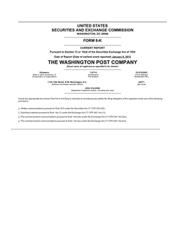 THE WASHINGTON POST COMPANY (Exact Name of Registrant As Specified in Its Charter)