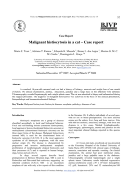 Malignant Histiocytosis in a Cat – Case Report