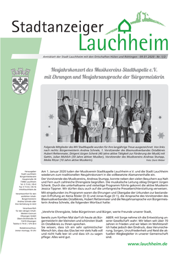 Neujahrskonzert Des Musikvereins Stadtkapelle E.V. Mit Ehrungen Und Neujahrsansprache Der Bürgermeisterin