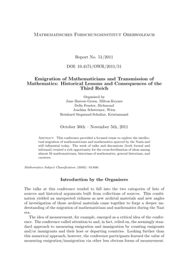 Mathematisches Forschungsinstitut Oberwolfach Emigration Of