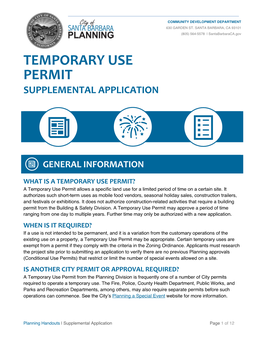 Temporary Use Permit Supplemental Application