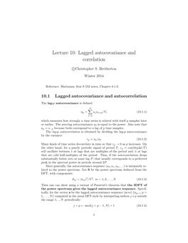 Lecture 10: Lagged Autocovariance and Correlation
