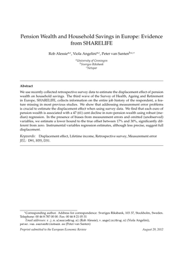 Pension Wealth and Household Savings in Europe: Evidence from SHARELIFE