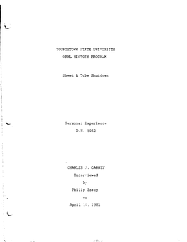 Youngstown State University Oral History Program O.H. 1062 Charles J. Carney