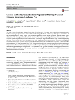 Geosites and Geotouristic Attractions Proposed for the Project Geopark Colca and Volcanoes of Andagua, Peru