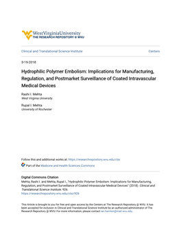 Hydrophilic Polymer Embolism: Implications for Manufacturing, Regulation, and Postmarket Surveillance of Coated Intravascular Medical Devices