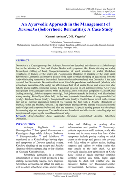An Ayurvedic Approach in the Management of Darunaka (Seborrhoeic Dermatitis): a Case Study