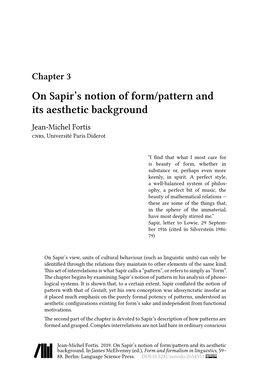 On Sapir's Notion of Form/Pattern and Its Aesthetic Background