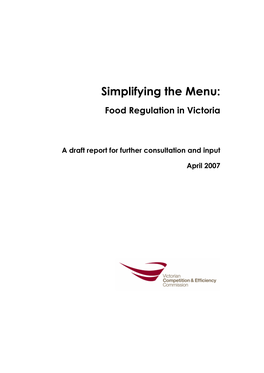 Simplifying the Menu: Food Regulation in Victoria