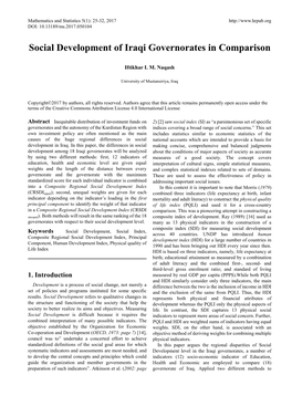 Social Development of Iraqi Governorates in Comparison