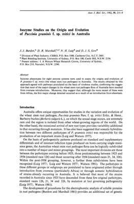 Isozyme Studies on the Origin and Evolution of Puccinia Graminis F