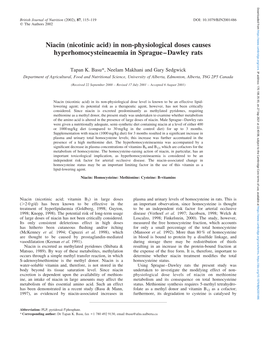 Niacin (Nicotinic Acid) in Non-Physiological Doses Causes Hyperhomocysteineaemia in Sprague–Dawley Rats