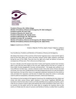 The Letter of Support to the Initiative For