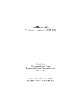 Land Hunger in the Abolitionist Imagination, 1865-1872