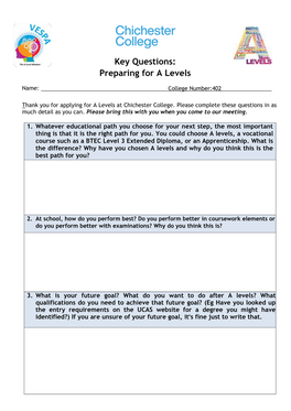 Key Questions: Preparing for a Levels