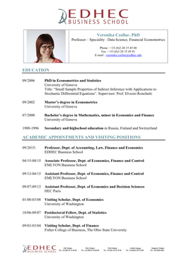 Veronika Czellar, Phd Professor – Speciality : Data Science, Financial Econometrics