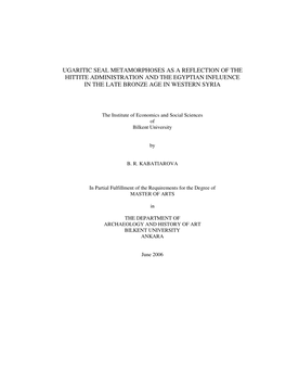 Ugaritic Seal Metamorphoses As a Reflection of the Hittite Administration and the Egyptian Influence in the Late Bronze Age in Western Syria