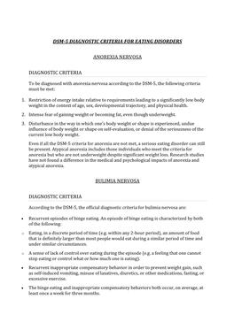 Dsm-5 Diagnostic Criteria for Eating Disorders Anorexia Nervosa