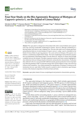 Four-Year Study on the Bio-Agronomic Response of Biotypes of Capparis Spinosa L