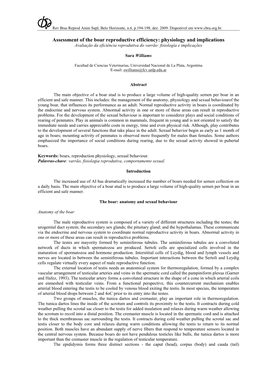 Assessment of the Boar Reproductive Efficiency: Physiology and Implications Avaliação Da Eficiência Reprodutiva Do Varrão: Fisiología E Implicações