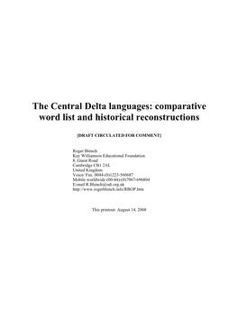 The Central Delta Languages: Comparative Word List and Historical Reconstructions