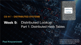 Distributed Lookup: Part 1: Distributed Hash Tables