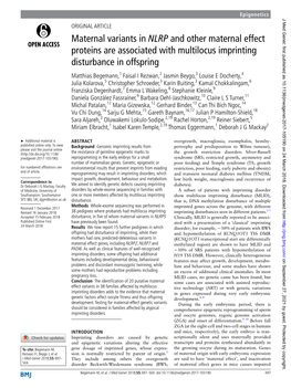 Maternal Variants in NLRP and Other Maternal Effect Proteins Are