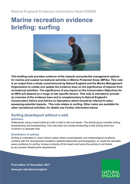 Marine Recreation Evidence Briefing: Surfing