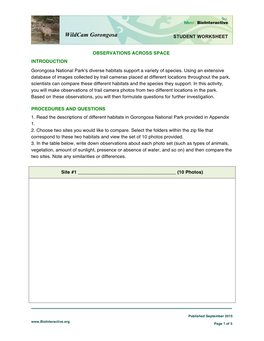 Wildcam Gorongosa STUDENT WORKSHEET