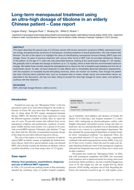 Long-Term Menopausal Treatment Using an Ultra-High Dosage of Tibolone in an Elderly Chinese Patient – Case Report