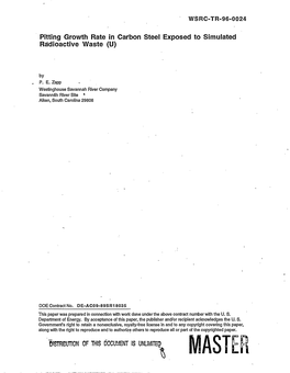 Pitting Growth Rate in Carbon Steel Exposed to Simulated Radioactive Waste (U)
