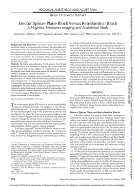 Erector Spinae Plane Block Versus Retrolaminar Block a Magnetic Resonance Imaging and Anatomical Study