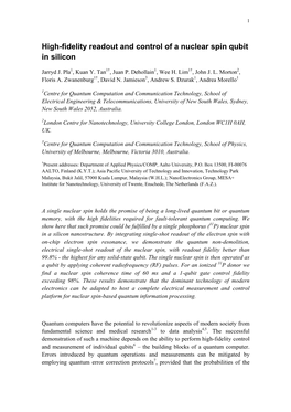 High-Fidelity Readout and Control of a Nuclear Spin Qubit in Silicon