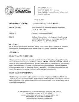 Liquid Bleach Mixing Guidance - Revised