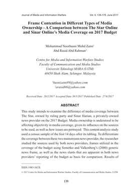 Frame Contention in Different Types of Media Ownership - a Comparison Between the Star Online and Sinar Online’S Media Coverage on 2017 Budget