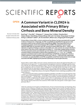 A Common Variant in CLDN14 Is Associated with Primary Biliary