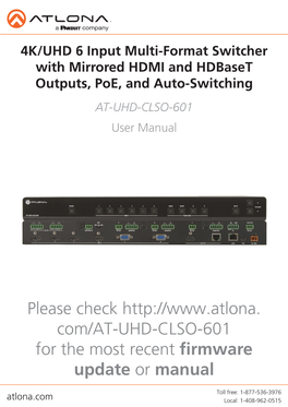 Please Check Com/AT-UHD-CLSO-601 for the Most Recent Firmware Update Or Manual