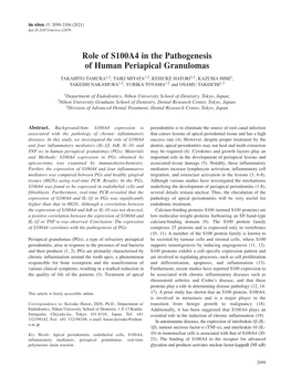 Role of S100A4 in the Pathogenesis of Human Periapical Granulomas