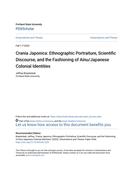 Crania Japonica: Ethnographic Portraiture, Scientific Discourse, and the Fashioning of Ainu/Japanese Colonial Identities