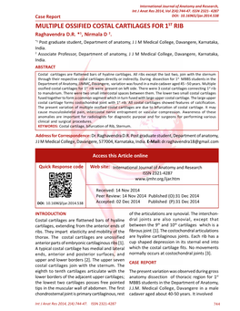 MULTIPLE OSSIFIED COSTAL CARTILAGES for 1ST RIB Raghavendra D.R