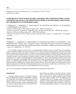 Neogobius Melanostomus) Populations Inhabiting Black Sea and North-West European Water Basins As Revealed by Variability in Cytochrome B Gene