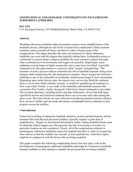 Geotechnical and Geologic Constraints on Tsunamigenic Submarine Landslides