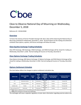 Cboe to Observe National Day of Mourning on Wednesday, December 5, 2018