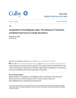 Zooplankton of the Belgrade Lakes: the Influence of Top-Down And