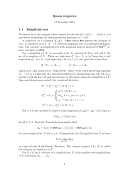 Quasicategories 1.1 Simplicial Sets