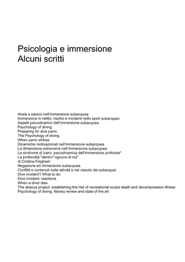 Psicologia E Immersione Alcuni Scritti