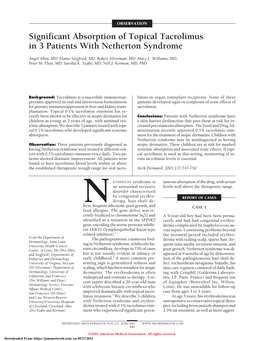 Significant Absorption of Topical Tacrolimus in 3 Patients with Netherton Syndrome