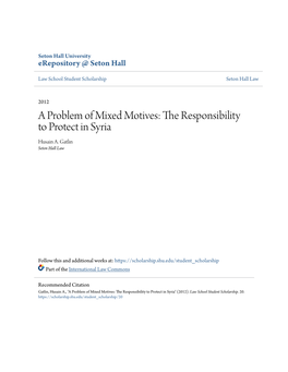 A Problem of Mixed Motives: the Responsibility to Protect in Syria Husain A