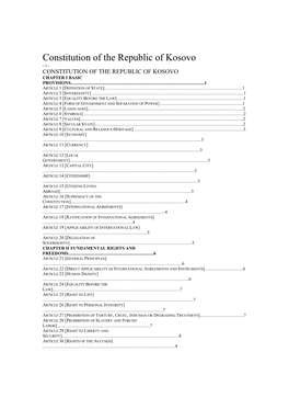 Constitution of the Republic of Kosovo - I - CONSTITUTION of the REPUBLIC of KOSOVO CHAPTER I BASIC PROVISIONS